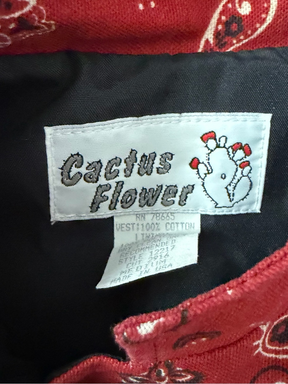 Retro Vintage Cactus Flower Bandana Print Vest Large Silver Aztec Buttons Size:M - Picture 7 of 8